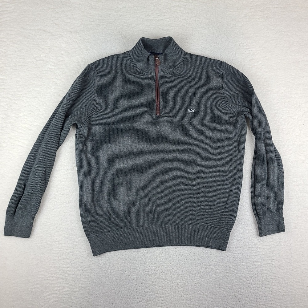 Vineyard Vines Sweater Mens Large Dark Gray Knit Quarter Zip Sweatshirt